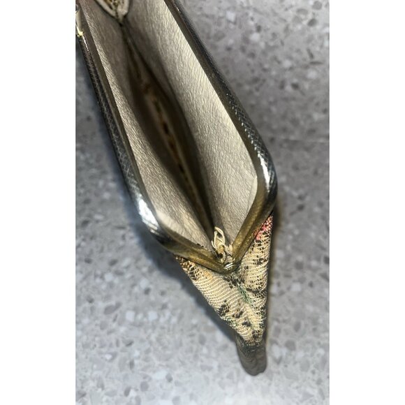 Tapestry Floral Clutch Kiss Closure Bag Purse Vintage Gold Tone Hardware 12 x 8" - Picture 10 of 11